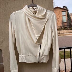 Haute Hippie Cream Turtleneck Jacket with Asymmetrical Zipper